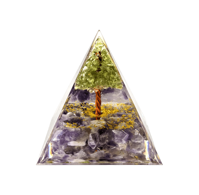 Orgonite Pyramide Amethyste & Péridot Arbre de Vie