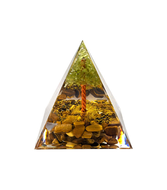 Piramida orgonitowa Tygrysie oko i drzewo życia perydotu