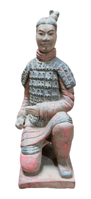 kadzidło i Kolorowa antyczna statua klęczącego łucznika z terakoty 22 cm