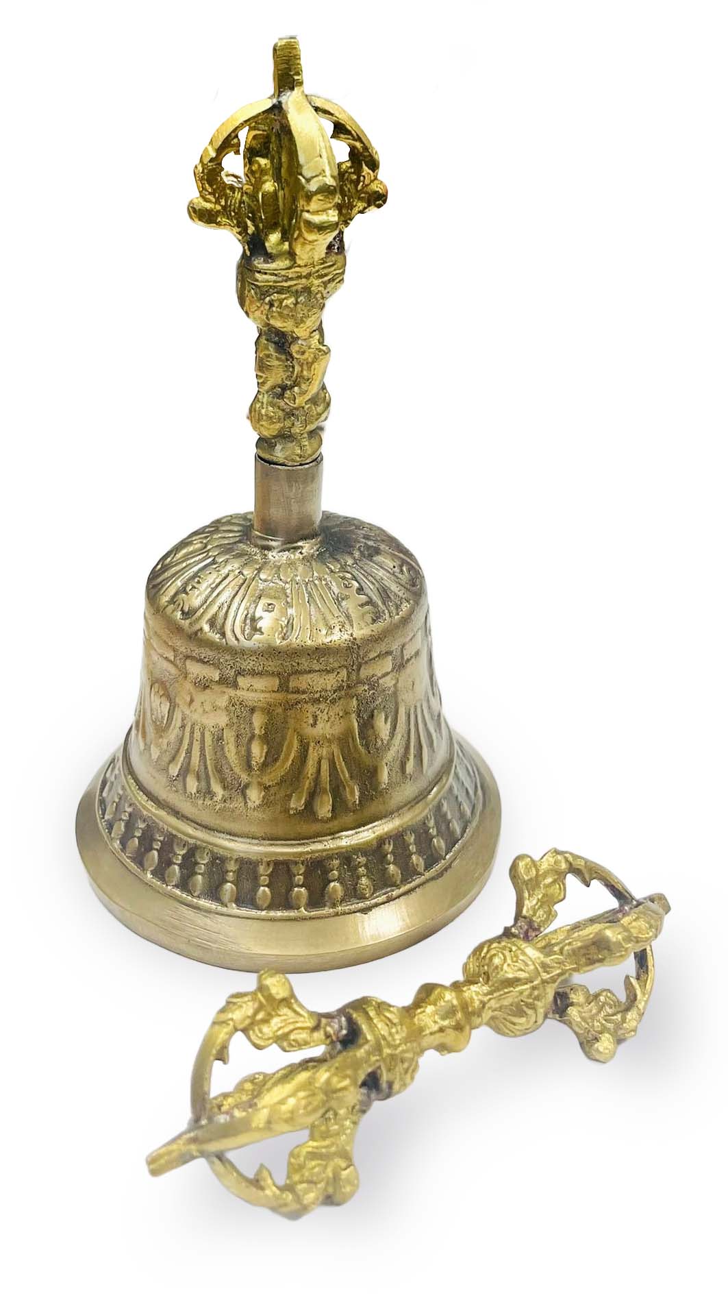 Śpiewający dzwon tybetański z dorje - Złoty mosiądz