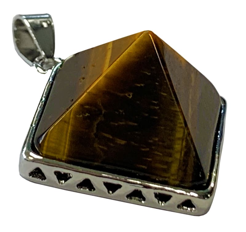 Pendentif Pyramide Œil de Tigre métal & pierre 3cm