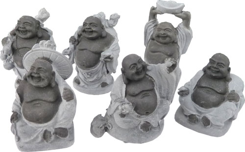Chiński Budda, zestaw 6 sztuk w kolorze czarno-szarym