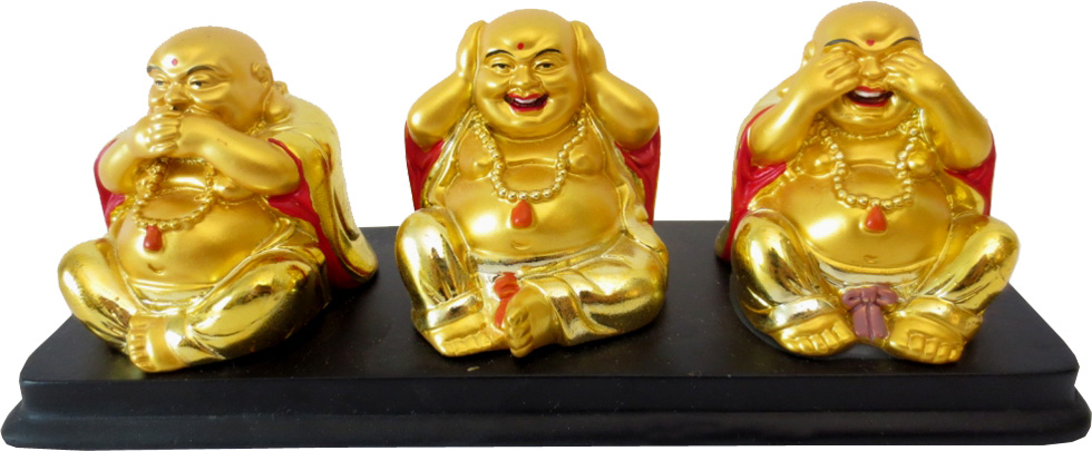 Posąg 3 Buddów Mądrości złoty 19cm
