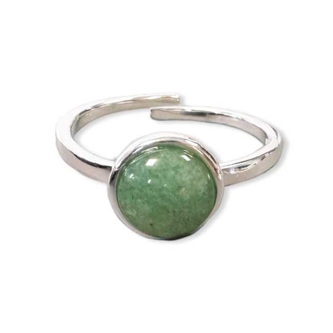 Srebrny pierścionek 925 Regulowany okrągły zielony awenturyn AA 8mm