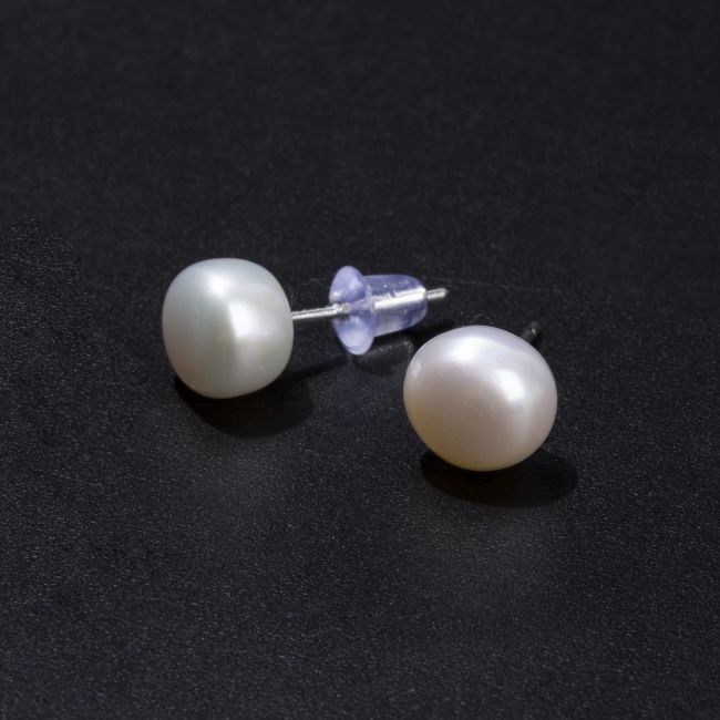 Kolczyki ze srebra 925 Naturalne perły hodowlane słodkowodne 7,5-8mm