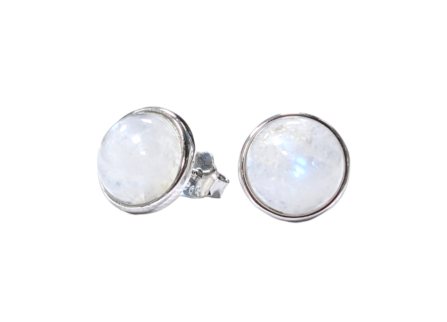 Kolczyki ze srebra 925 Biały kamień księżycowy AA 8mm