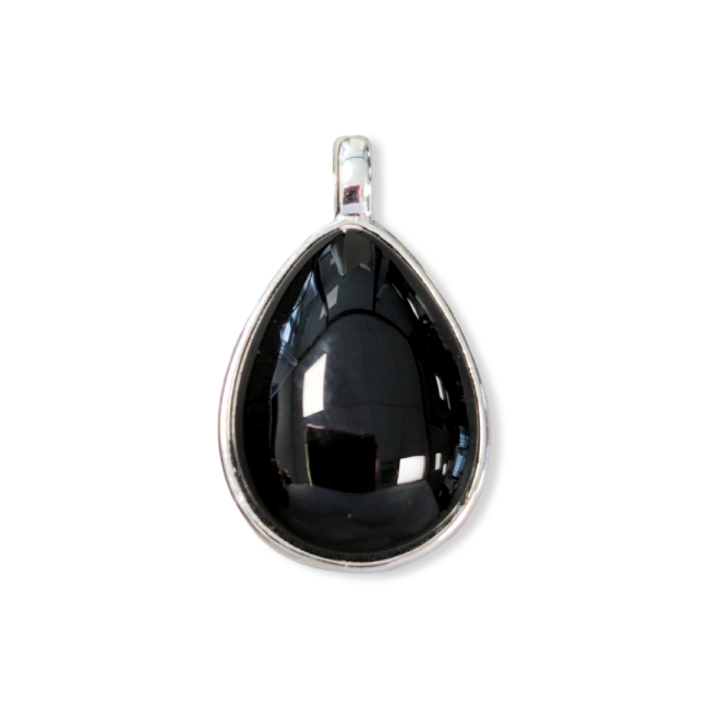 Wisior ze srebra 925 w kształcie kropli Czarny obsydian AA 23,5 mm