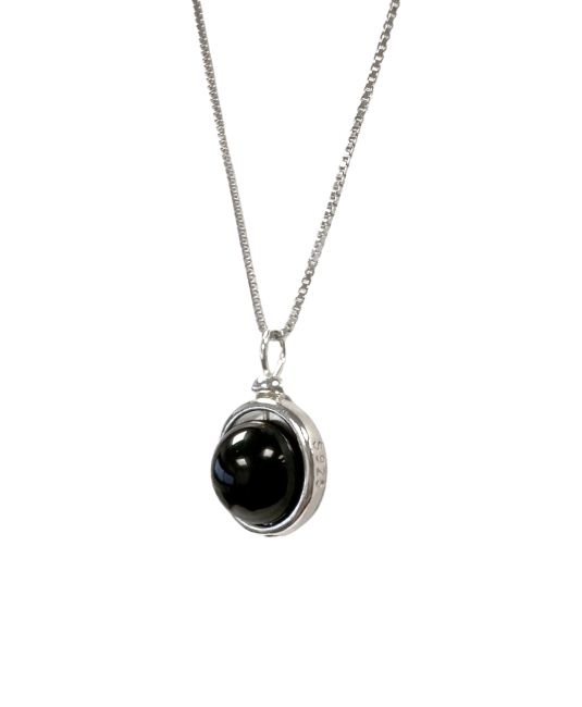 Collier Argent 925 avec Pendentif Boule Onyx Noir A 10mm