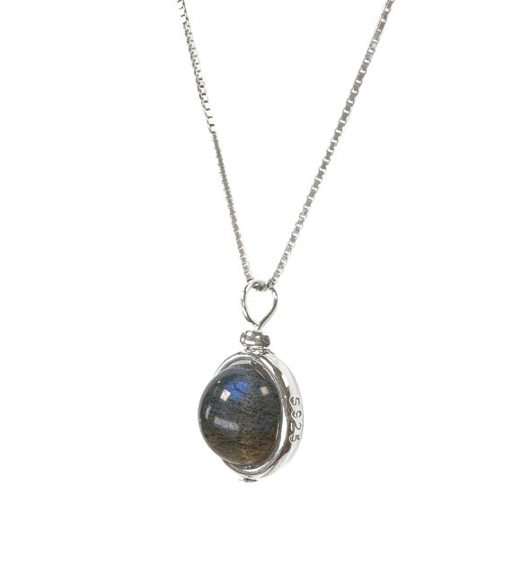 Collier Argent 925 avec Pendentif Boule Labradorite AA 10mm