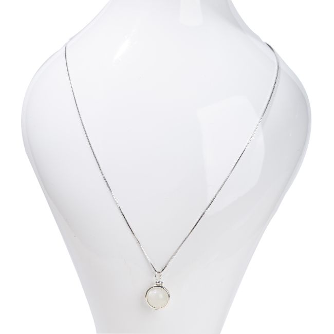 Collier Argent 925 avec Pendentif Pierre de Lune Blanche A 10mm