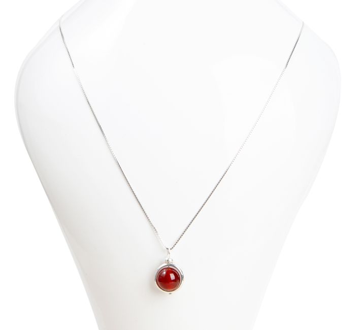 Collier Argent 925 avec Pendentif Agate Rouge A 10mm