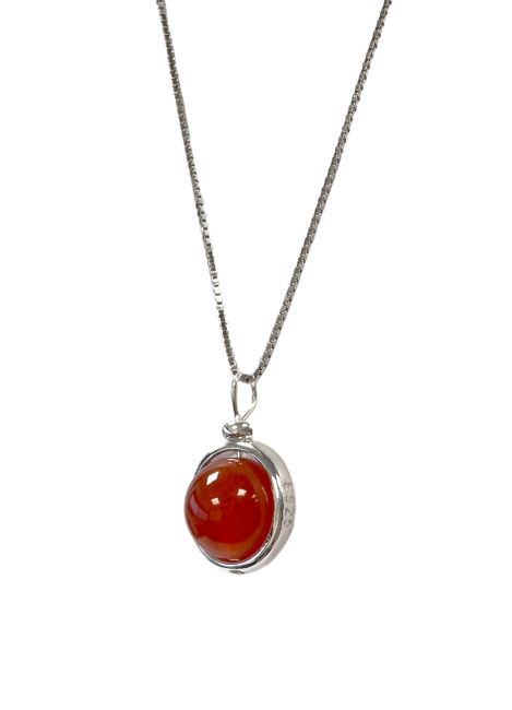 Collier Argent 925 avec Pendentif Agate Rouge A 10mm