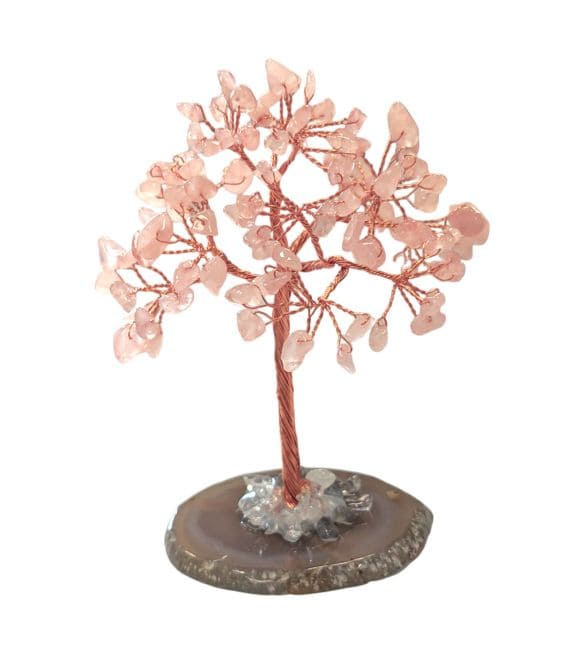 Arbre de Vie Quartz Rose sur Agate 12-13cm