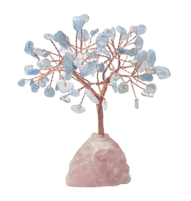 Arbre de Vie Aigue Marine sur Druse Quartz Rose 12-13cm