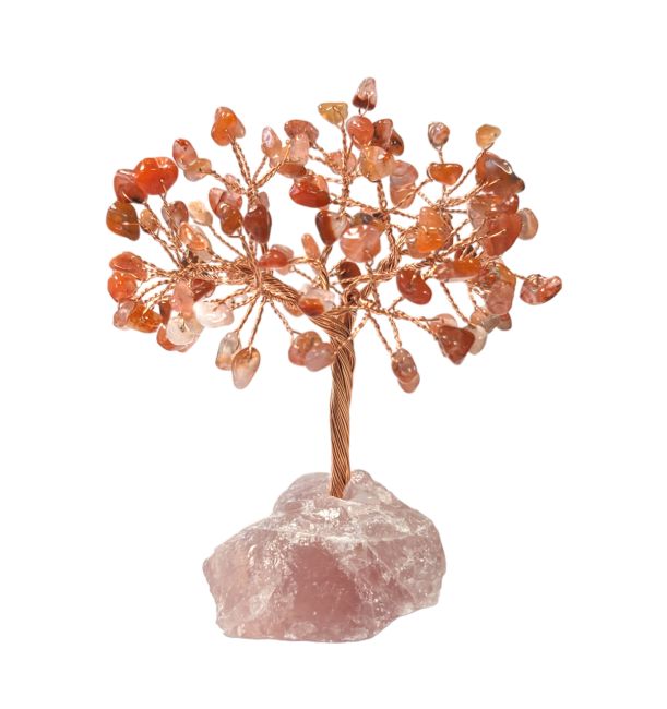 Czerwony agat Drzewo Życia na druzie kwarcu różowego 12-13cm
