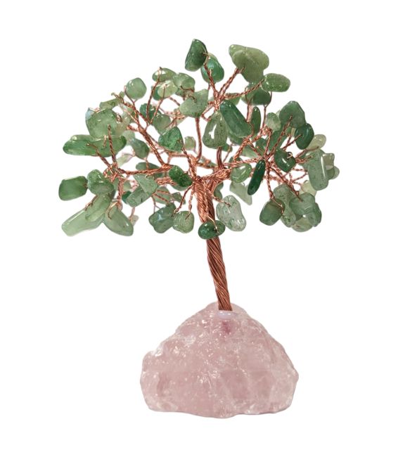 Drzewo życia Zielony awenturyn na druzie różowego kwarcu 12-13cm