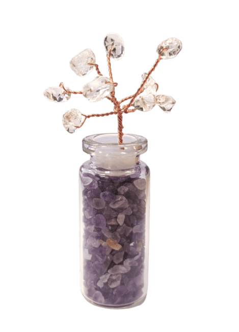 Arbre de Vie Cristal de Roche sur Fiole de Amethyste chips 8cm 