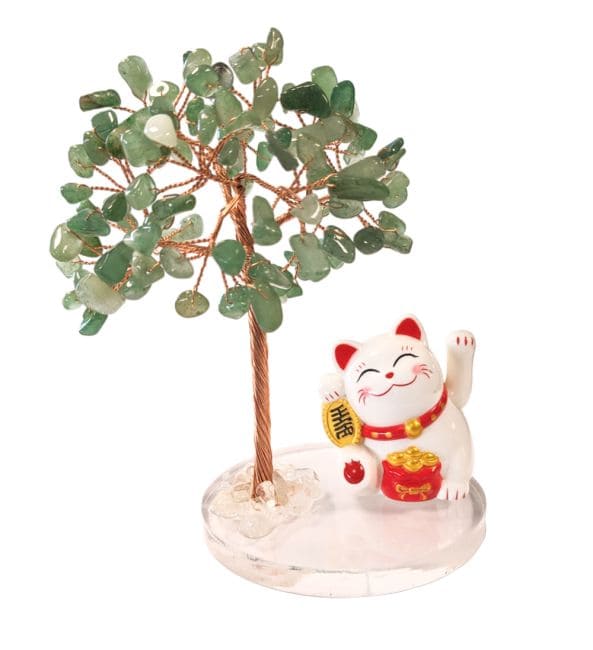 Arbre de Vie en Aventurine Verte avec Manekineko