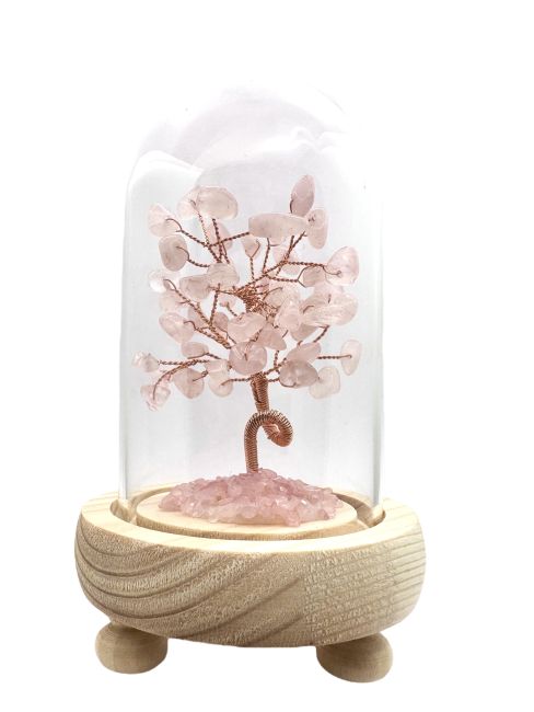 Arbre de Vie Quartz Rose sous dôme avec la boîte