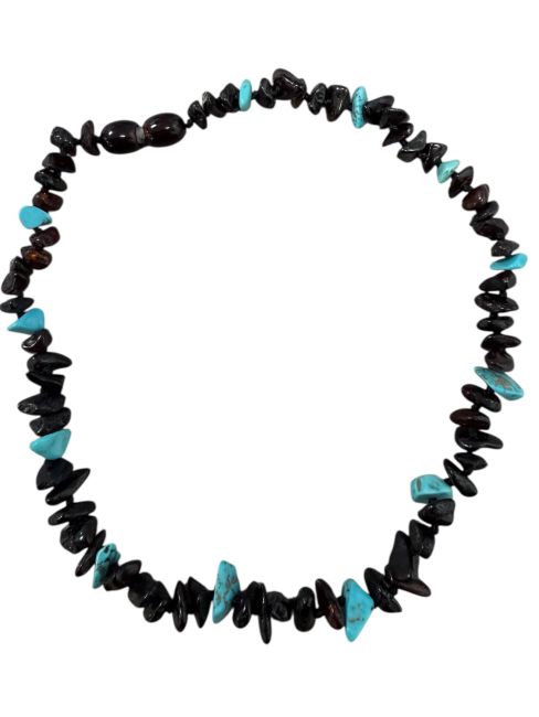 Naszyjnik Baby Pop, bursztyn bałtycki, turkus wiśniowy, 32 cm