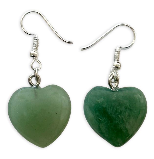 Kolczyki w kształcie serca z zielonym awenturynem 20mm