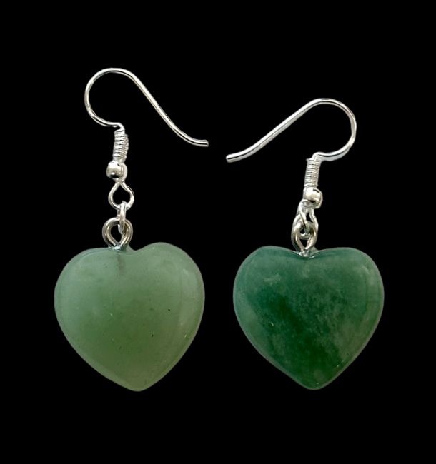 Kolczyki w kształcie serca z zielonym awenturynem 20mm
