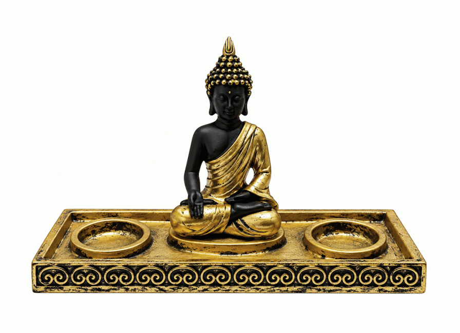 kadzidło i Złoty i Czarny Świecznik Budda Medytacja z Żywicy 22 cm