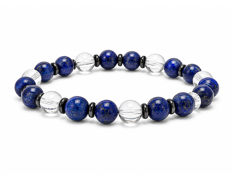 Bransoletka z Kryształu Górskiego i Lapis Lazuli AA koraliki 8mm