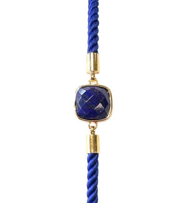 Bransoletka z fasetowanego kwadratowego lapisu lazuli z mosiężnej liny 11 mm