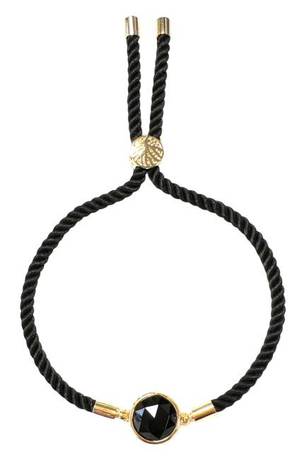 Okrągła bransoletka z fasetowanego czarnego obsydianu z mosiężnej liny 12 mm