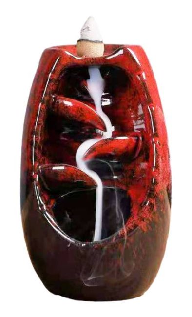 Czerwony ceramiczny uchwyt na kadzidełko z przepływem zwrotnym Kaskada Liści 13cm
