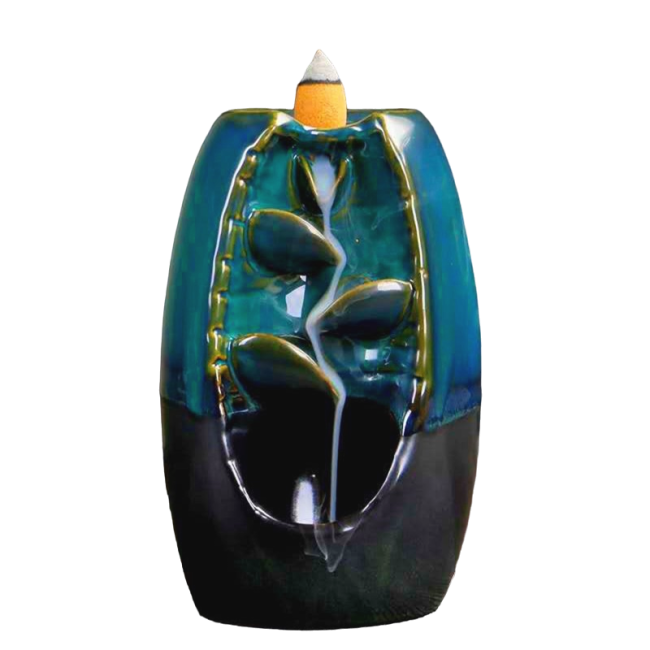 Ceramiczny uchwyt na kadzidło z przepływem zwrotnym w kolorze rdzawo-brązowym Kaskada liści 20 cm