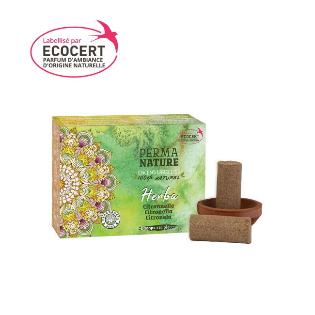 kadzidło i Dhoop Perma Nature Herba Lemongrass Etykieta Ecocert