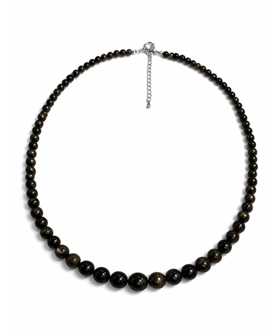 Naszyjnik z czarnych obsydianowych złotych koralików 4-12 mm 50 cm