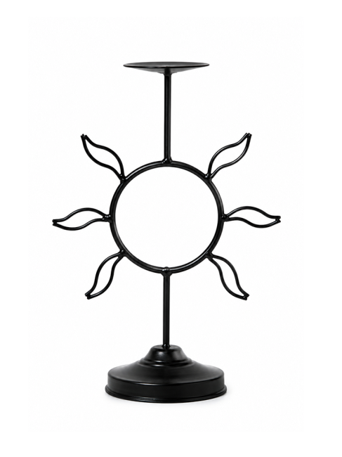 kadzidło i Czarny Metalowy Świecznik Słońce 29cm