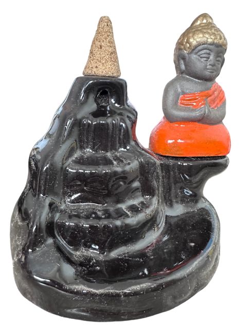 Pomarańczowy uchwyt na kadzidełko Budda z przepływem zwrotnym