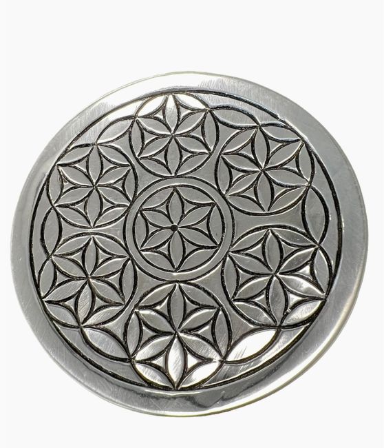 Okrągły, biały, metalowy stojak na kadzidełko Geometryczne Kwiaty 10,5 cm