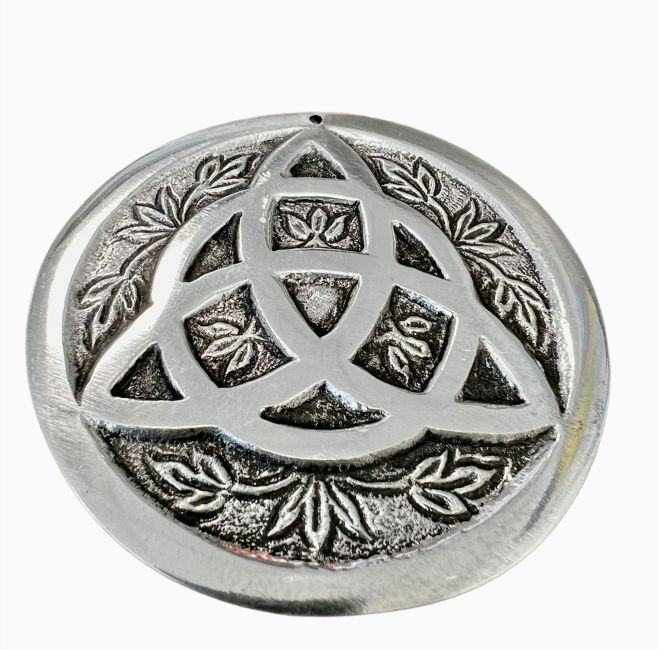 Okrągły metalowy uchwyt na kadzidło w kolorze białym Węzeł celtycki 8cm