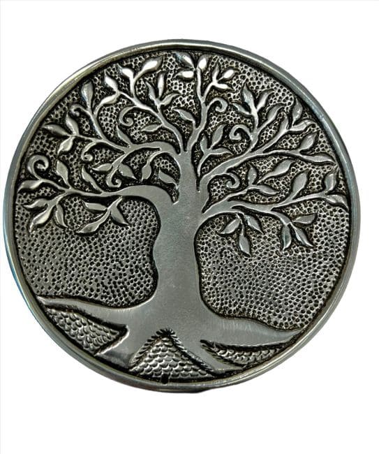 Porte encens Arbre de vie métal rond relief 12.5cm