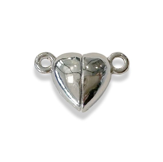 Magnetyczne zapięcie w kształcie serca ze srebrnego metalu 9 mm x 20
