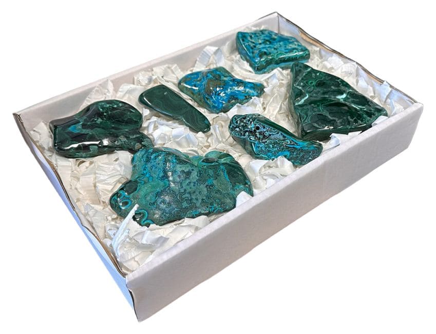 Pack Malachites Chrysocolle polies un coté 1400g