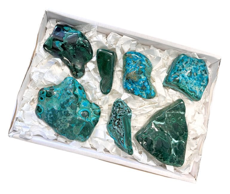 Pack Malachites Chrysocolle polies un coté 1400g