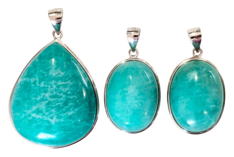 Wisiorek z amazonitu AA+ ze srebra próby 925, 3 sztuki, 14,8 g