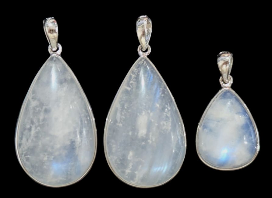 Wisiorek ze srebra próby 925 z białym kamieniem księżycowym AAA, 3 sztuki, 9,72 g