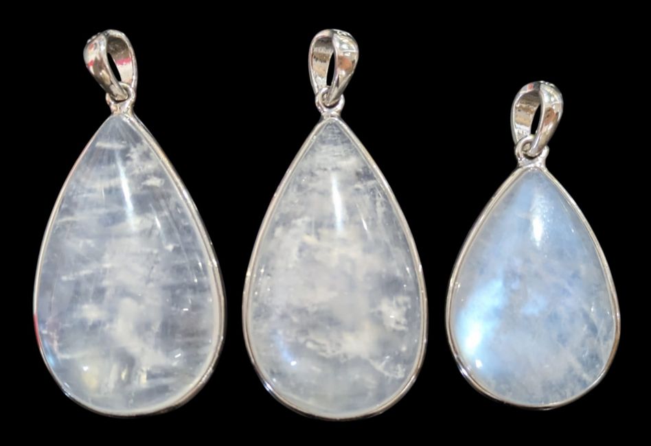 Wisiorek ze srebra próby 925 z białym kamieniem księżycowym AAA, 3 sztuki, 11,58 g