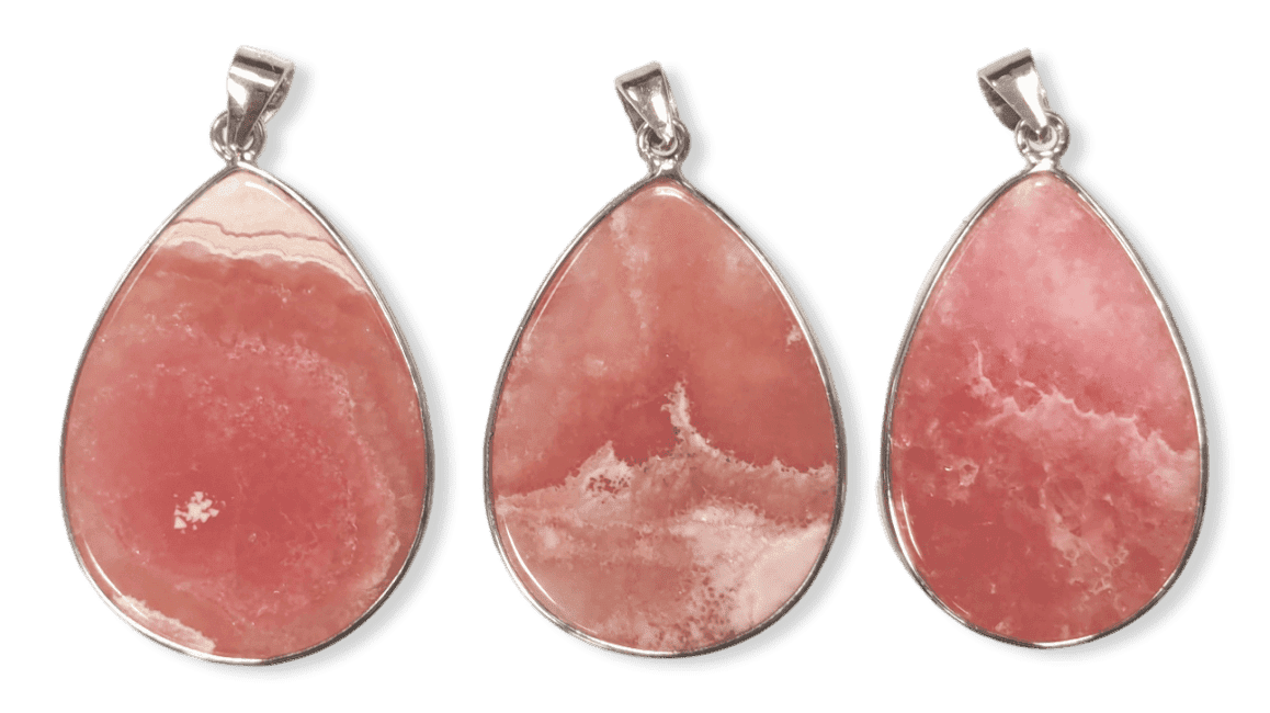 Pendentif Argent 925 Rhodochrosite Argentine AA+ 3 pièces 17,79g