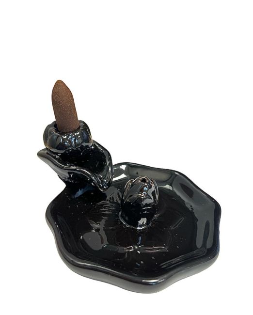 Czarny ceramiczny uchwyt na kadzidło z przepływem zwrotnym Kwiaty lotosu 13 cm