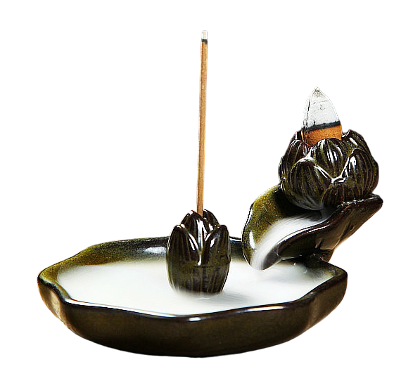 Brązowy ceramiczny uchwyt na kadzidło z przepływem zwrotnym Kwiaty lotosu 13cm