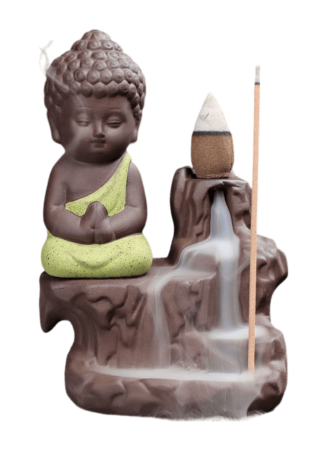 Ceramiczny uchwyt na kadzidełko z przepływem zwrotnym, żółty Budda, 12 cm