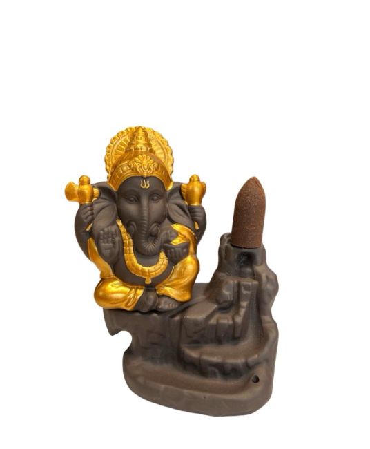 Złoty stojak na kadzidełko Ganesh z przepływem zwrotnym 11 cm